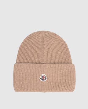 Moncler Коричнева шапка з вовни з нашивкою логотипа K20933B00032M1241
