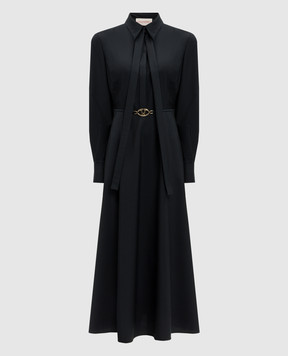 Valentino Синее платье с шерстью с логотипом VLogo Signature 5B3VA9D12QB