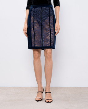 Balmain Синя оксамитова спідниця міні з мереживом 4855164C