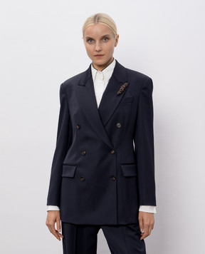 Brunello Cucinelli Синій двобортний жакет з вовни MB1667541