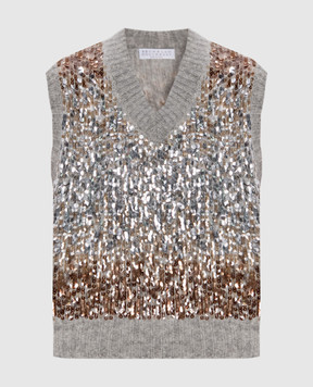 Brunello Cucinelli Серый жилет с шерстью с пайетками M1U375902P
