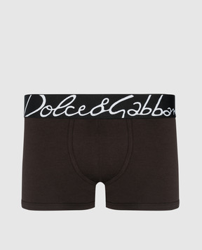 Dolce&Gabbana Коричневі труси-боксери з візерунком логотипа M4F34JONP20
