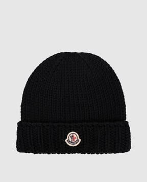Moncler ENFANT Дитяча чорна шапка з вовни з логотипом K29543B00026M1172