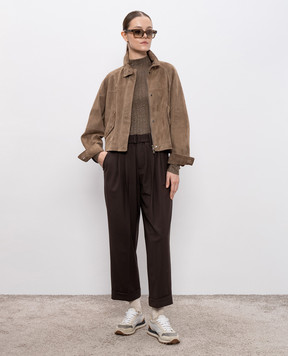 Brunello Cucinelli Коричневий джемпер з кашеміром та шовком в рубчик M41862204P