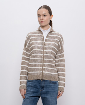 Brunello Cucinelli Коричневый ажурный кардиган Dazzling из льна. MCO558906