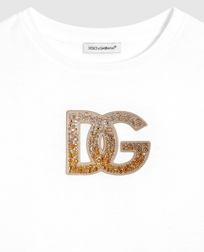 Dolce&Gabbana Дитяча біла футболка з кристалами L5JTNLG7PHN46
