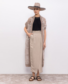Brunello Cucinelli Бежева спідниця на запах з льоном MH126G3814
