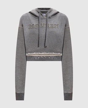 Alexander McQueen Серое укороченное худи с логотипом 815497QLAD8