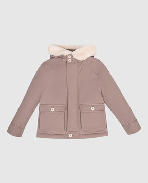 Brunello Cucinelli Дитячий коричневий пуховик з хутром BV406J331B