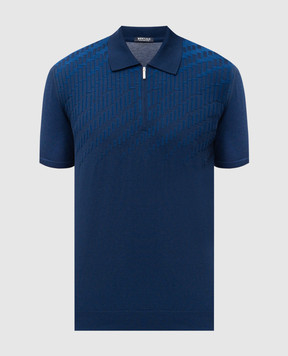 Bertolo Cashmere Синее поло с шелком с тканым узором 902456002491