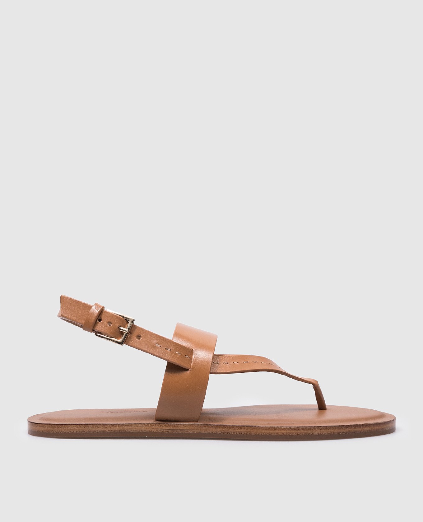 THONG STITCH brown leather sandals