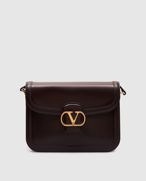 Valentino Коричневая кожаная глянцевая сумка-мессенджер с логотипом 7W2B0R15UHF