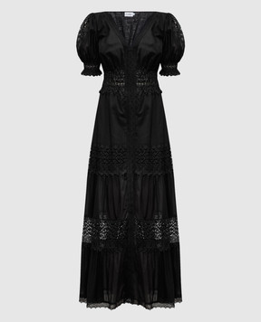 Charo Ruiz Черное платье миди Clemence с кружевом 221631