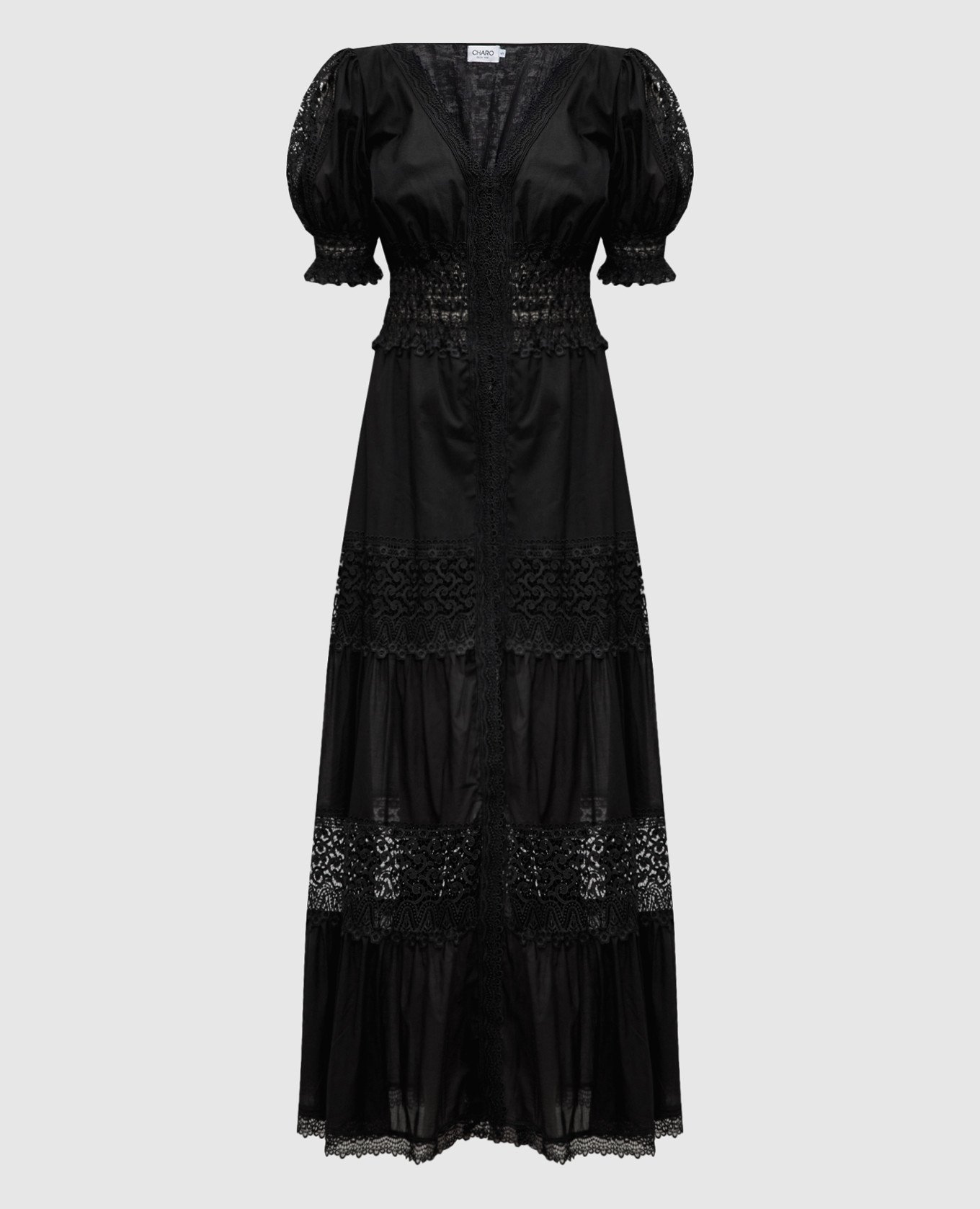 Clemence black midi dress with lace