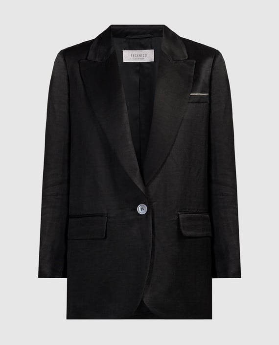Black linen jacket with monil chain