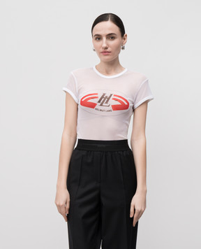 Helmut Lang Белый топ из сетки с принтом P02HW505
