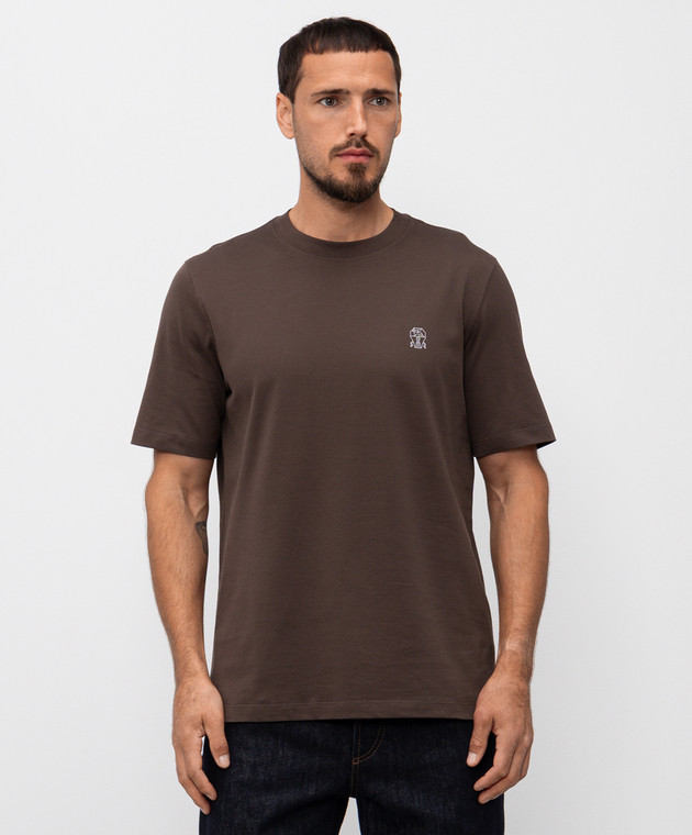 Brunello Cucinelli Коричневая футболка с принтом логотип логотип M0B138440 изображение 3