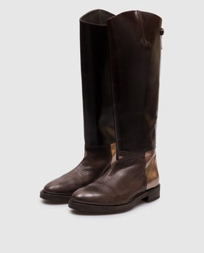 Brunello Cucinelli Коричневые кожаные сапоги MZDCAC762