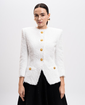 Balmain Белый твидовый жакет с акцентной фурнитурой EF1SK716XC67