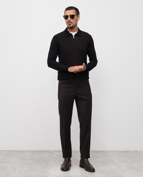 Bertolo Cashmere Черное поло с шерстью и шелком в геометрический узор 902518002531