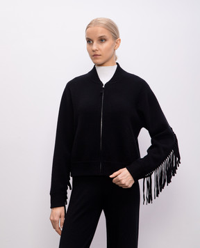 Allude Черный бомбер из шерсти и кашемира с бахромой 25217100