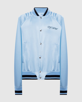 Off-White Блакитний бомбер з вишивкою логотипа OMEH05AF24FAB002