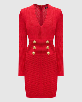 Balmain Червона сукня міні у візерунок EF0R8830KI42