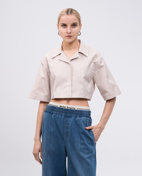 Palm Angels Бежева укорочена сорочка в смужку PWGG008S25FAB001