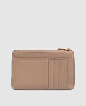 Dolce&Gabbana Бежевый кожаный картхолдер с гравировкой логотипа BI1261A9S25