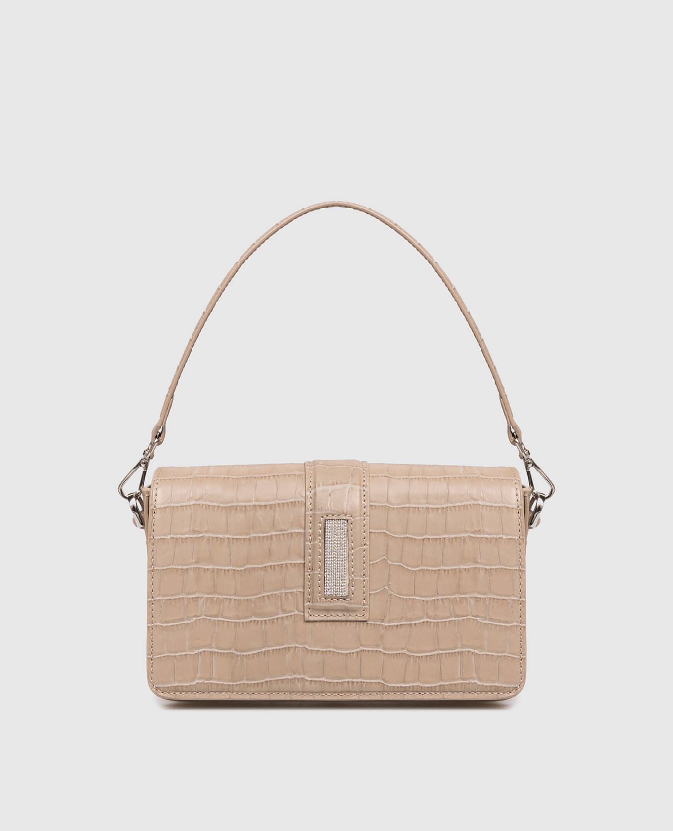 

Бежевая кожаная сумка кросс-боди с тиснением под кожу крокодила, Бежевый, Сумки через плечо
