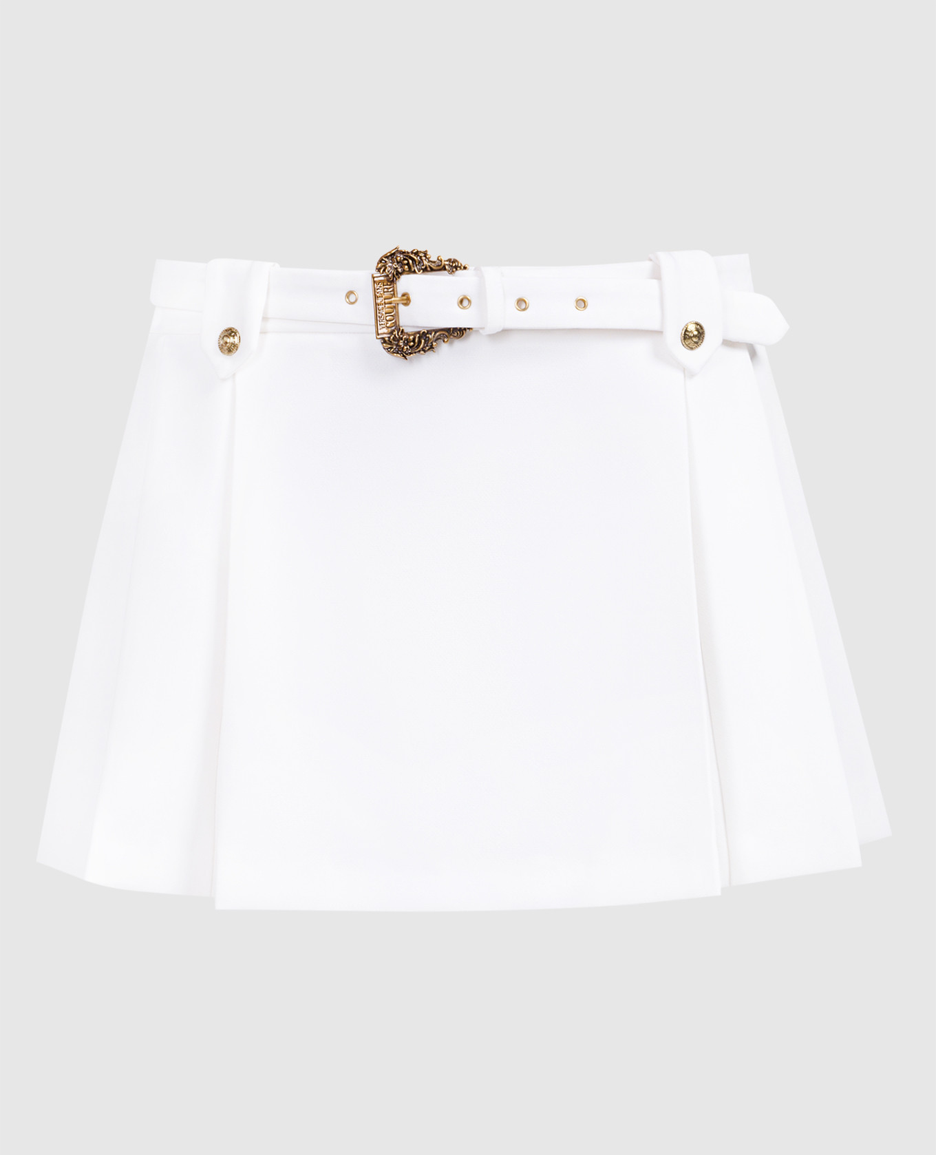 White mini skirt with snaps