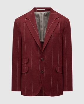 Brunello Cucinelli Бордовий піджак з шовку, вовни та кашеміру в смужку MA4787BWD