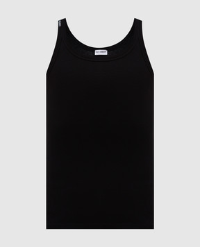 Dolce&Gabbana Черная майка в рубчике с нашивкой логотипа M8C19JONN96