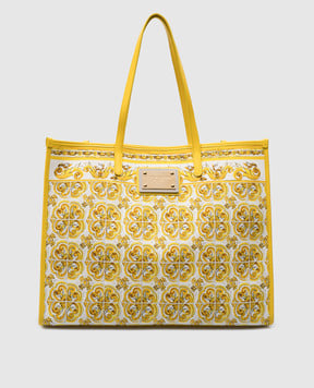 Dolce&Gabbana Біла сумка-тоут з принтом Майоліка з металевим логотипом BB2274AP026