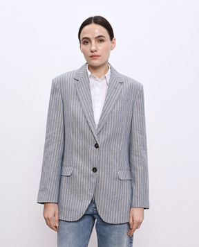 Brunello Cucinelli Блакитний жакет з льном в смужку ML1447018