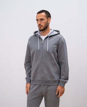 Brunello Cucinelli Серая меланжевая спортивная куртка с кашемиром и шелком. MM8319069G