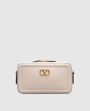 Valentino Бежевая кожаная сумка кросс-боди ALLTIME с логотипом VLogo Signature 6W2P0AI5RZR