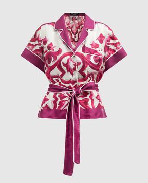 Dolce&Gabbana Белая блуза из шелка в принт Majolica F5G67THI1BF