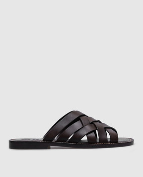 Brunello Cucinelli Коричневые кожаные шлепанцы MZUELBM326