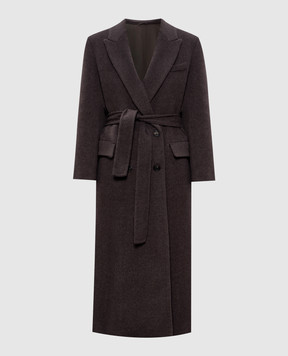Brunello Cucinelli Коричневе двобортне пальто з вовни і кашеміру MD5329893