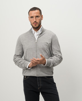 Brunello Cucinelli Серый меланжевый кардиган из шерсти и кашемира M2400106