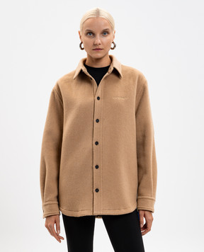 Off-White Бежева утеплена сорочка з кашеміру з логотипом 2ES005F25FAB001