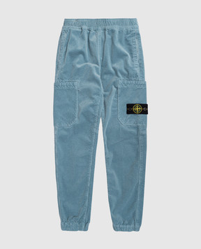 Stone Island Детские голубые вельветовые джогеры с логотипом K2S163100005S019934