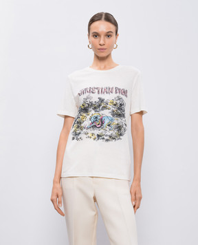 Christian Dior Біла футболка з льоном з принтом Toile De Jouy 143T09LN470