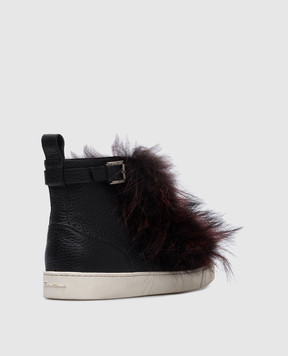 Santoni Чорні шкіряні черевики з хутром WBGD60114