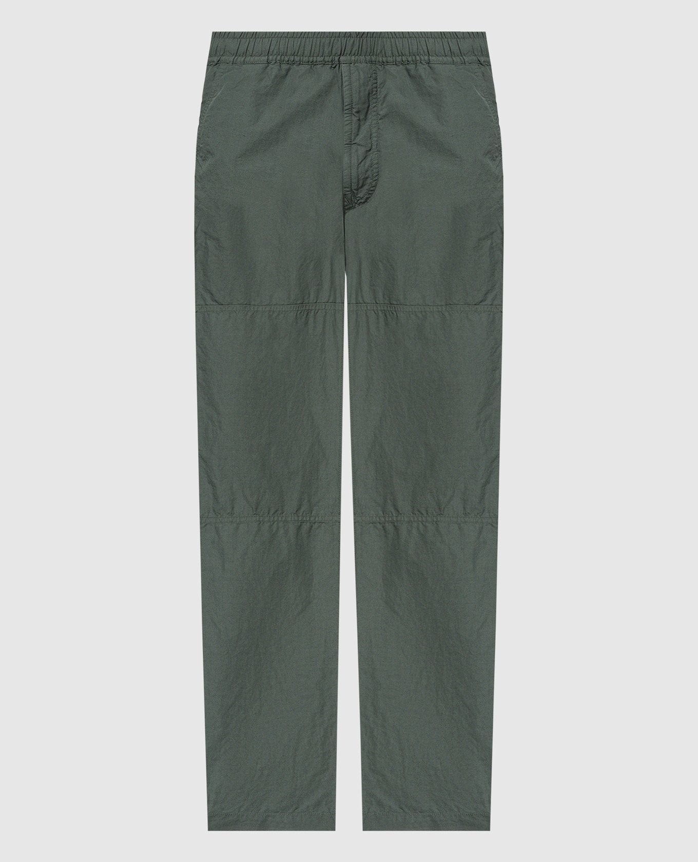 Green linen trousers with logo patch
