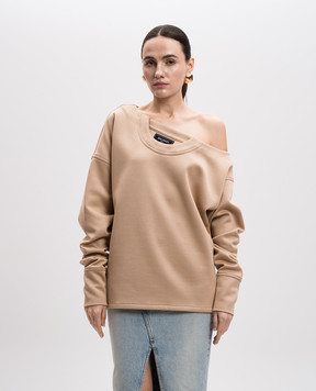 Balmain Бежевый свитшот с патчем логотипа EF1HU301JJ69