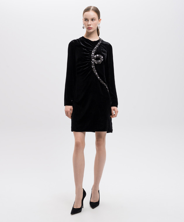 Valentino Черное бархатное платье мини с шелком с кристаллами QB3VAJE53TF изображение 2