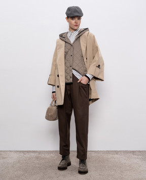 Brunello Cucinelli Бежевое двубортное пальто с цепочкой мониль MM5397740P