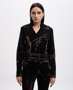 Versace Jeans Couture Черная джинсовая куртка в стиле косухи с мраморным эффектом 77HAS460DW081F01